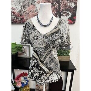 Women's Black and White Paisley Blouse